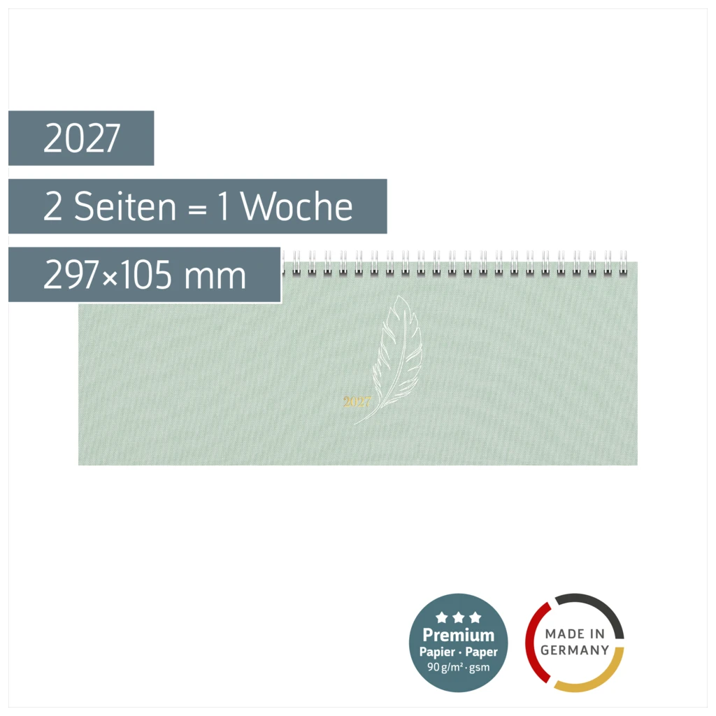 Querterminbuch Premium Young Line 2027 „Feather“ | 297×105 mm, Textil