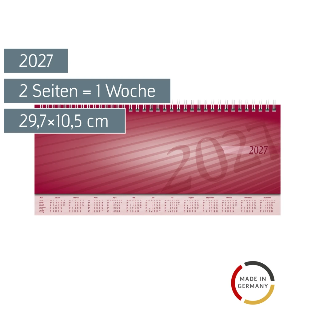 Querterminbuch Mod. Sequenz 2027 | 29,7×10,5 cm, Karton, bordeaux