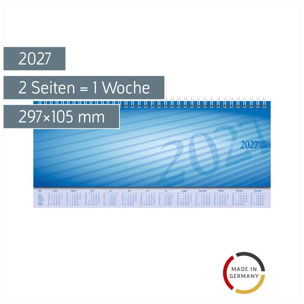 Querterminbuch Mod. Sequenz 2027 | 297×105 mm, Karton, blau