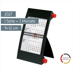 3-Monats-Tischkalender 2027 | 9×12 cm, rot/schwarz