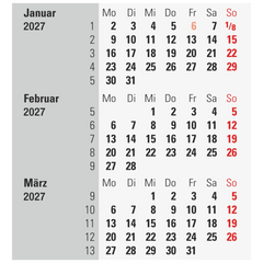 3-Monats-Tischkalender 2027 | 9×12 cm, rot/schwarz