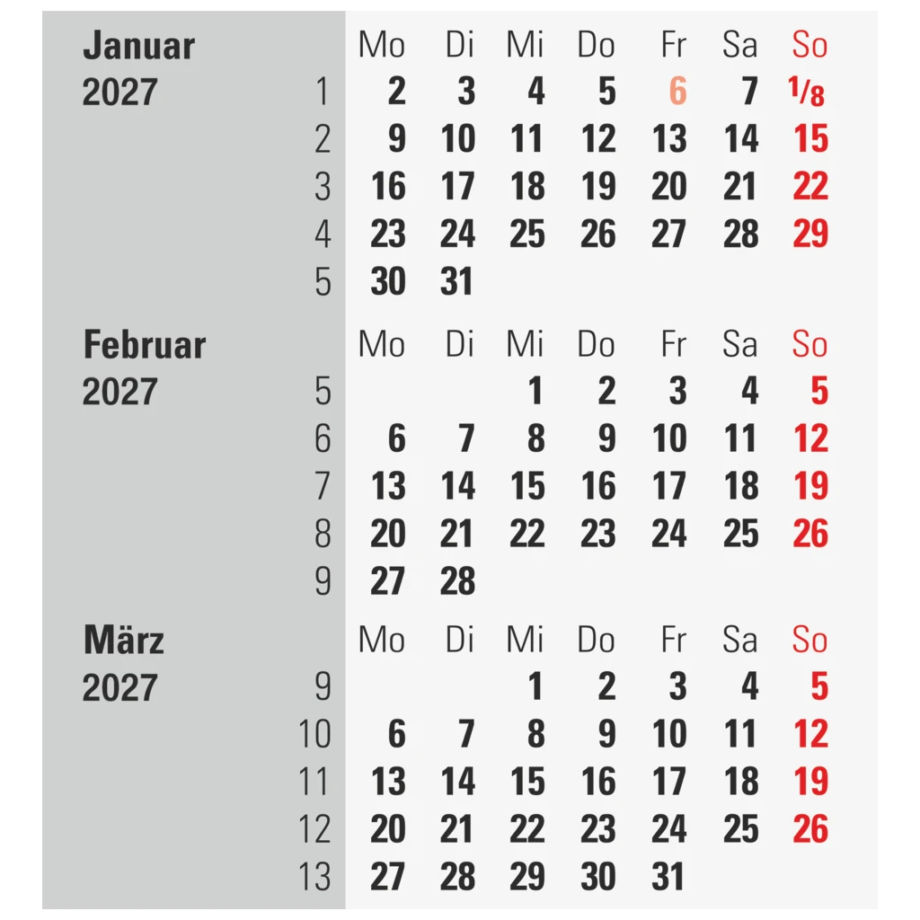 3-Monats-Tischkalender 2027 | 9×12 cm, blau/schwarz