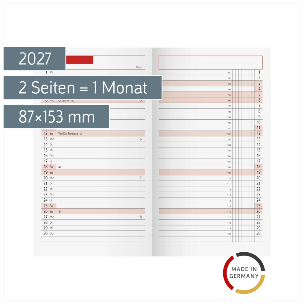 Monats-Ersatzkalendarium Mod. TM 11 2027 | 87×153 mm, Karton, weiß