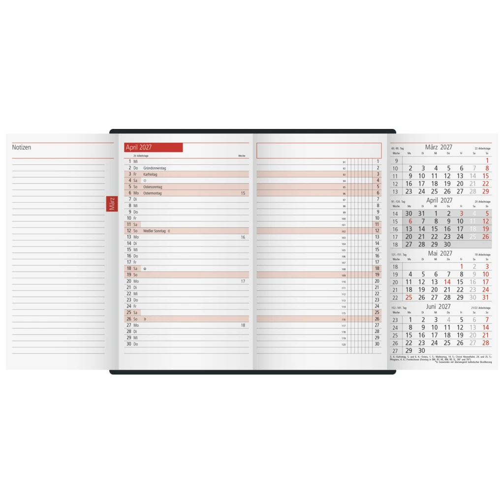 Taschenkalender Mod. TM 12 2027 | A6, Kunststoff, schwarz