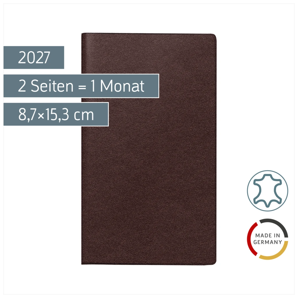 Taschenkalender Mod. TM 12 2027 | A6, Leder, weinrot