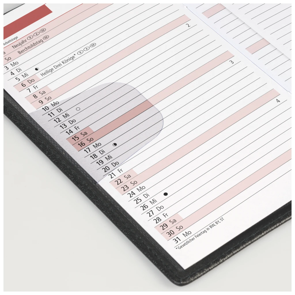 Taschenkalender Mod. TM 12 2027 | A6, Leder, weinrot
