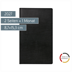 Taschenkalender Mod. Miniplaner d 15 2027 | A6, Kunstleder, schwarz