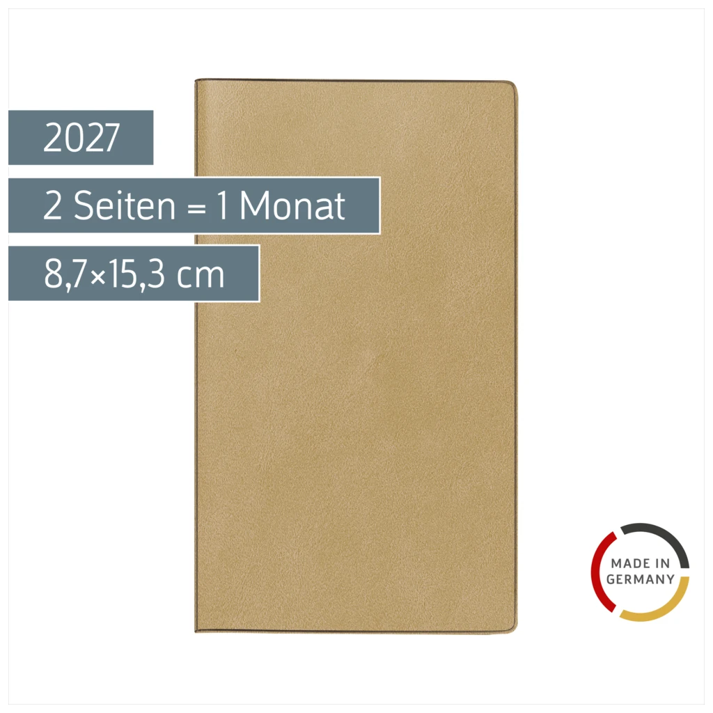 Taschenkalender Mod. Miniplaner d 15 2027 | A6, Kunstleder, hellbraun