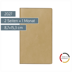 Taschenkalender Mod. Miniplaner d 15 2027 | A6, Kunstleder, hellbraun