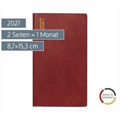 Taschenkalender Mod. Miniplaner d 15 2027 | A6, Kunststoff, weinrot