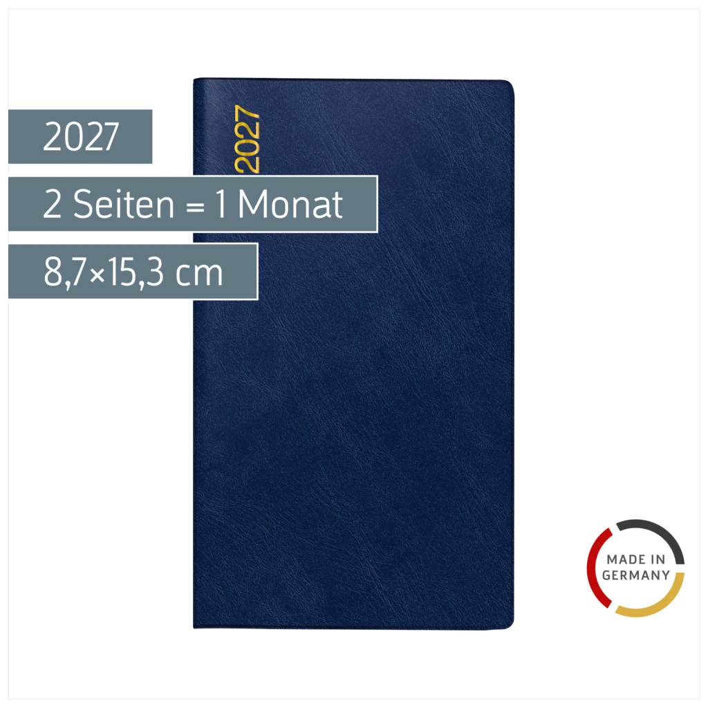 Taschenkalender Mod. Miniplaner d 15 2027 | A6, Kunststoff, dunkelblau