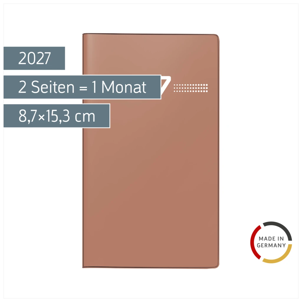 Taschenkalender Mod. Miniplaner d 15 2027 | A6, Kunststoff, caramel