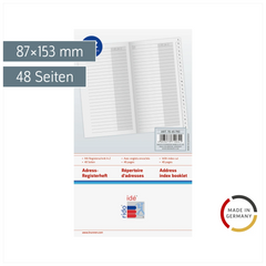 Adress-Registerheft | 87×153 mm, Karton, weiß