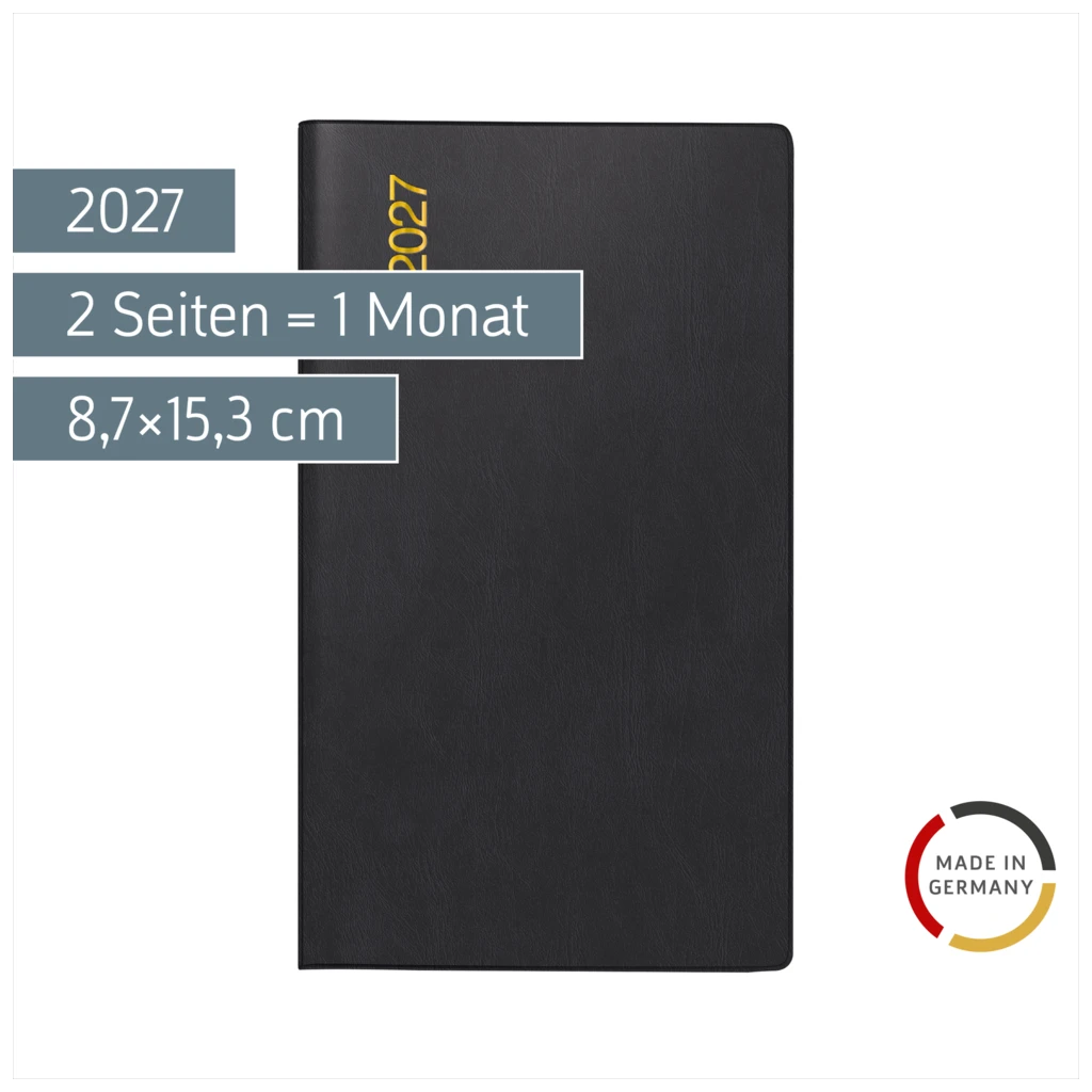 Taschenkalender Mod. M-Planer 2027 | A6, Kunststoff, schwarz