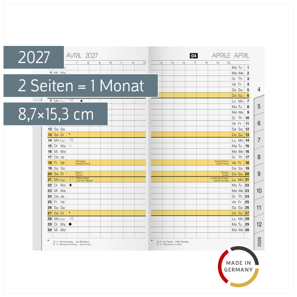 Monats-Ersatzkalendarium Mod. M-Planer 2027 | 8,7×15,3 cm, Karton, weiß