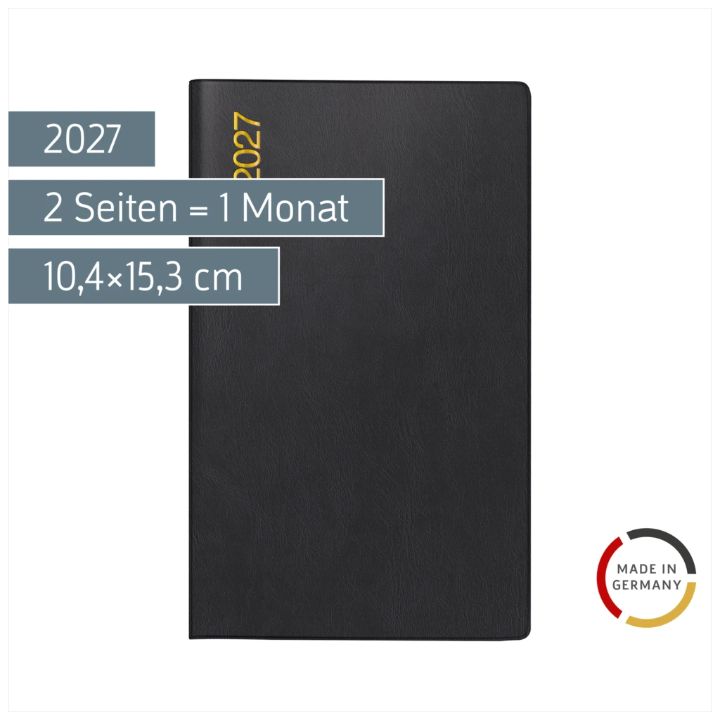 Taschenkalender Mod. uni-planer 2027 | A6, Kunststoff, schwarz