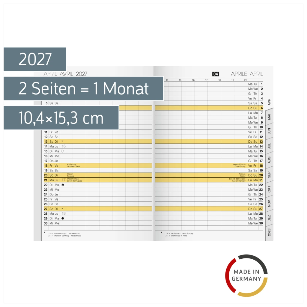 Monats-Ersatzkalendarium Mod. uni-planer 2027 | 10,4×15,3 cm, Karton, weiß