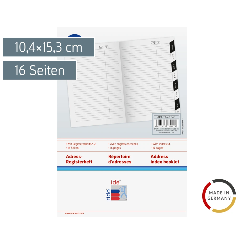 Adress-Registerheft | 10,4×15,3 cm, Karton, weiß