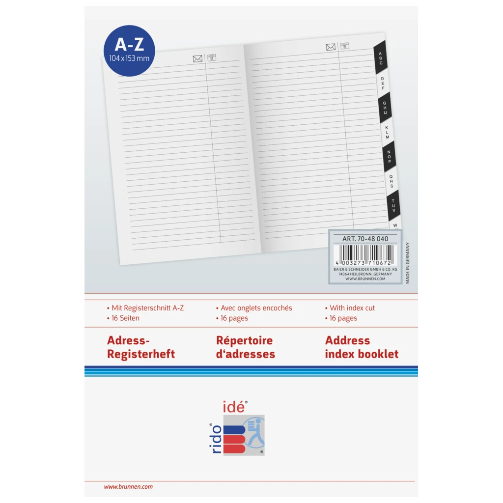 Adress-Registerheft | 10,4×15,3 cm, Karton, weiß