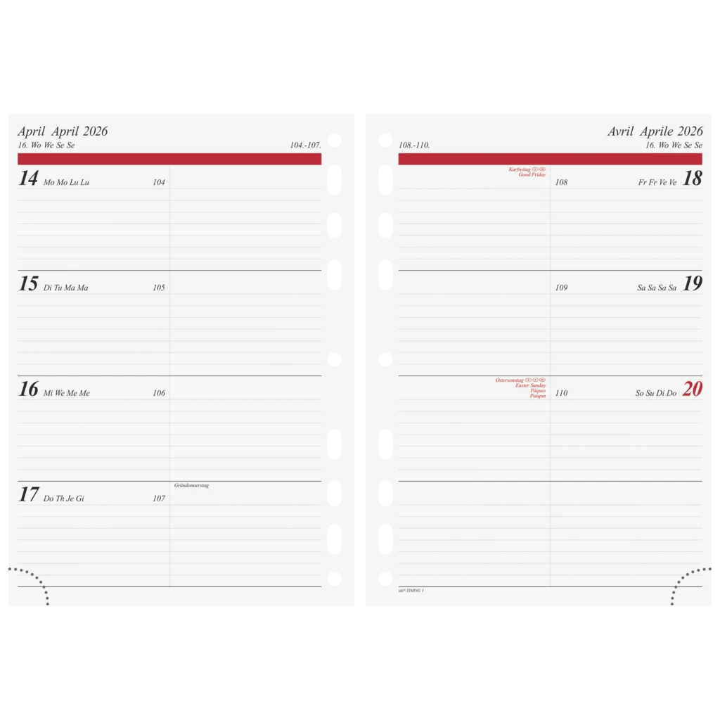 Wochenkalendarium Timing 1 2026 | A5