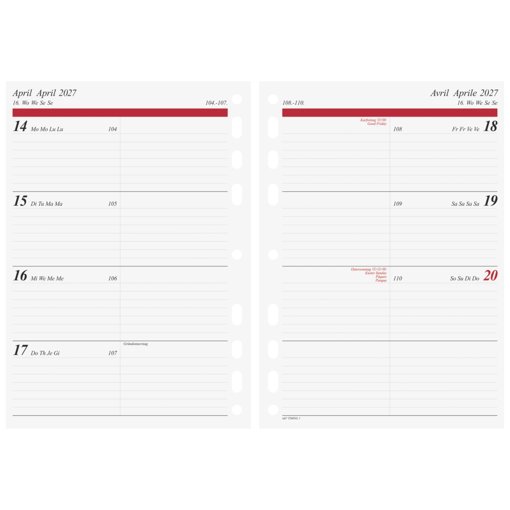 Wochenkalendarium Timing 1 2027 | A5