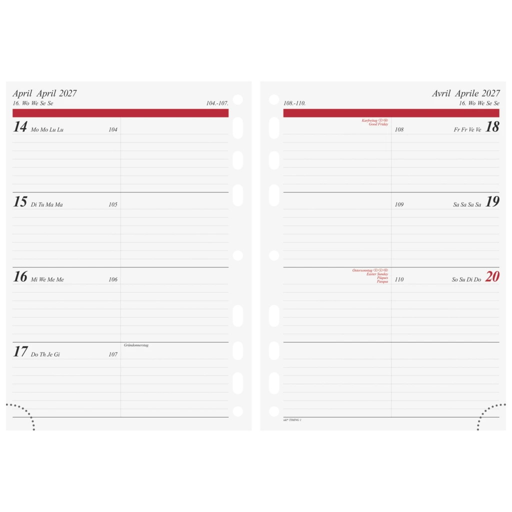 Wochenkalendarium Timing 1 2027 | A5