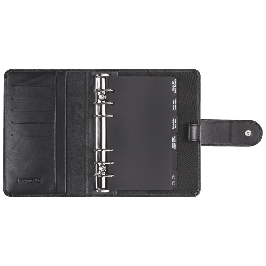 Ringbuch Zeitplansystem Timing 2 | 9,3×17,2 cm, Leder, schwarz