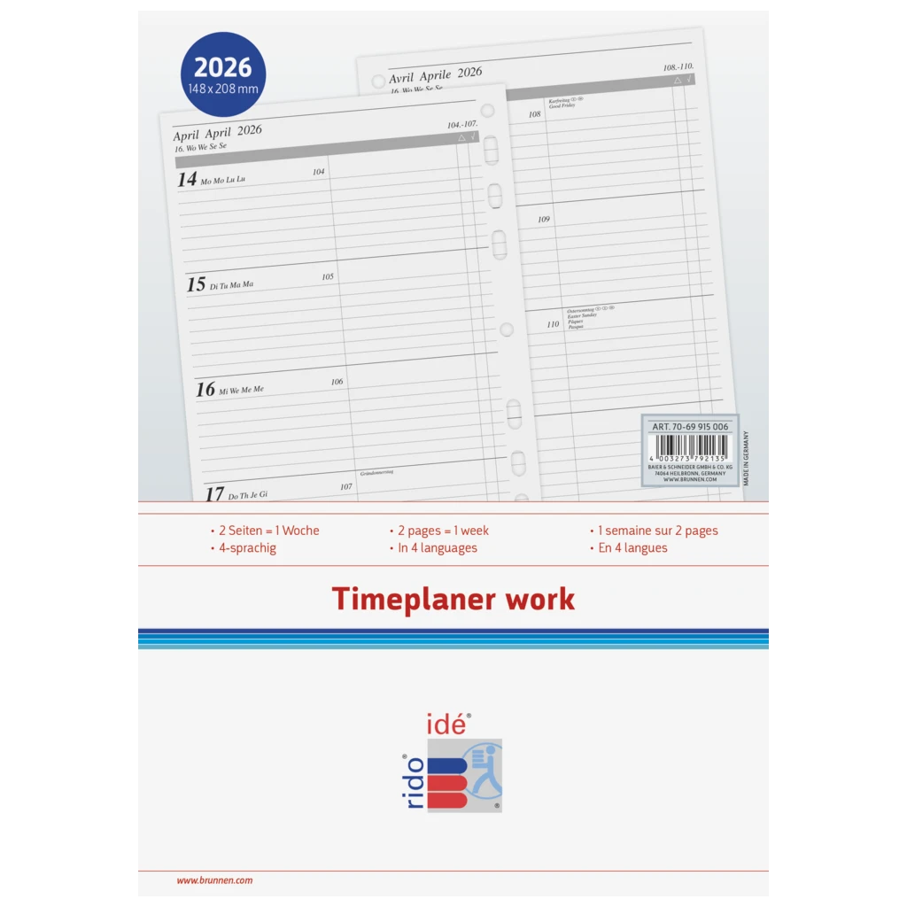 Wochenkalendarium Timeplaner Work 2026 | A5, schwarz