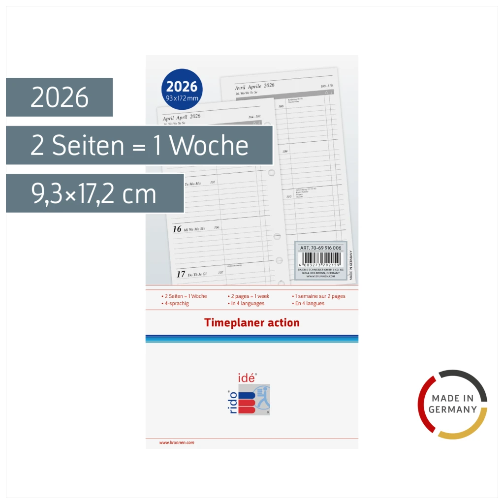 Wochenkalendarium Timeplaner action 2026 | 9,3×17,2 cm