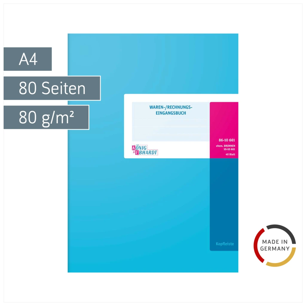 Waren- und Rechnungseingangsbuch | A4, 80 Seiten, Karton, magenta/hellblau