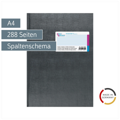 Spaltenbuch mit Kopfleiste | A4, 288 Seiten, mit Seitenzahlen, 3 Spalten, Kunststoff, grau