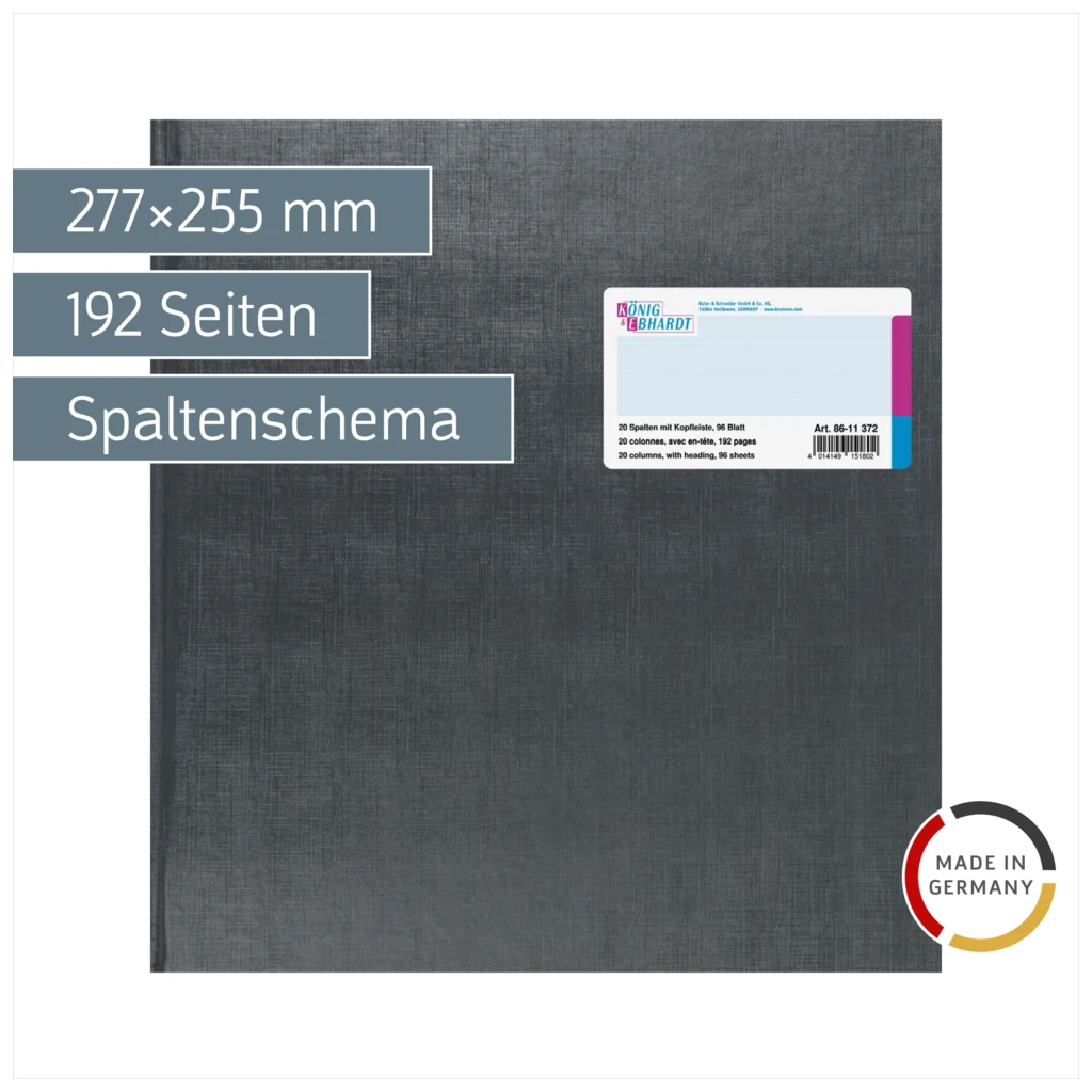 Vielzweckbuch mit Kopfleiste | 277×255 mm, 192 Seiten, 20 Spalten, Kunststoff, grau