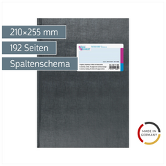 Spaltenbuch mit Kopfleiste | 210×255 mm, 192 Seiten, mit Seitenzahlen, 8 Spalten, Kunststoff, grau