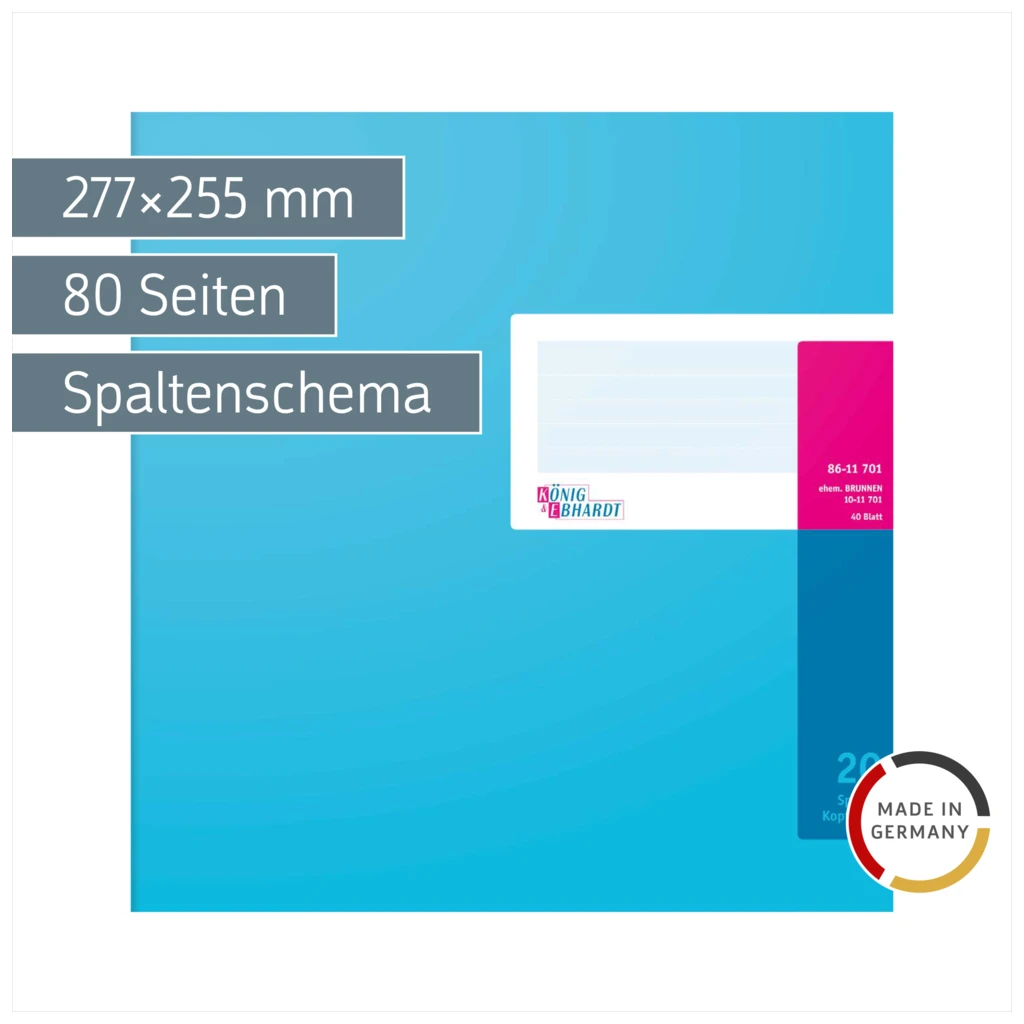 Spaltenbuch mit Kopfleiste | 277×255 mm, 80 Seiten, 20 Spalten, Karton, magenta/hellblau