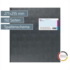 Spaltenbuch mit Kopfleiste | 277×255 mm, 192 Seiten, mit Seitenzahlen, 20 Spalten, Kunststoff, grau