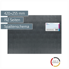 Spaltenbuch mit Kopfleiste | 420×255 mm, 192 Seiten, mit Seitenzahlen, Spaltenschema, Kunststoff, grau