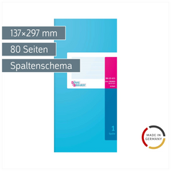Spaltenbuch | 2/3 A4, 80 Seiten, 1 Spalten, Karton, magenta/hellblau
