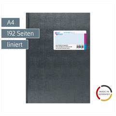 Geschäftsbuch | A4, 192 Seiten, mit Seitenzahlen, liniert, Kunststoff, grau