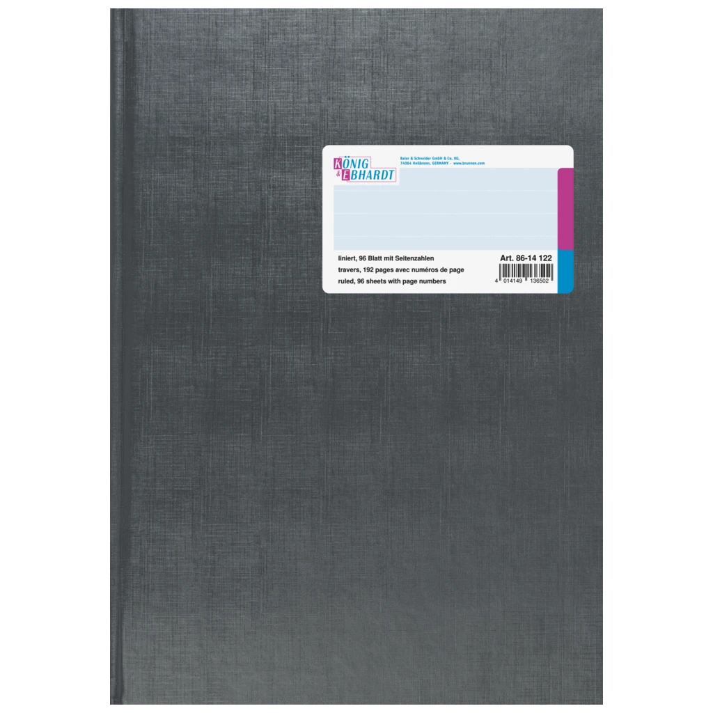 Geschäftsbuch | A4, 192 Seiten, mit Seitenzahlen, liniert, Kunststoff, grau