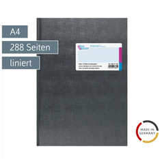 Geschäftsbuch | A4, 288 Seiten, mit Seitenzahlen, liniert, Kunststoff, grau