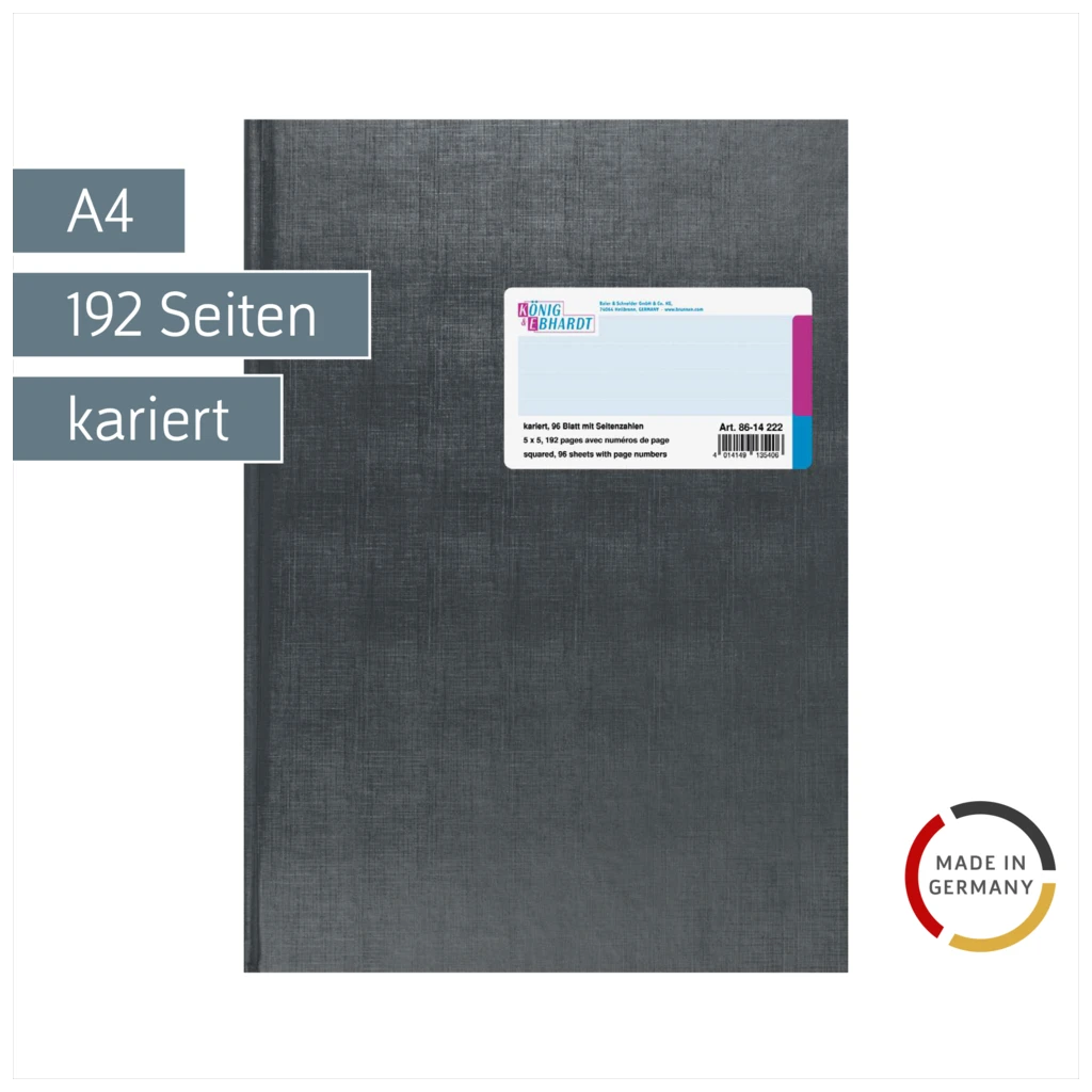Geschäftsbuch | A4, 192 Seiten, mit Seitenzahlen, kariert, Kunststoff, grau