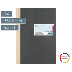 Geschäftsbuch | A4, 384 Seiten, mit Seitenzahlen, kariert, Kunststoff, grau