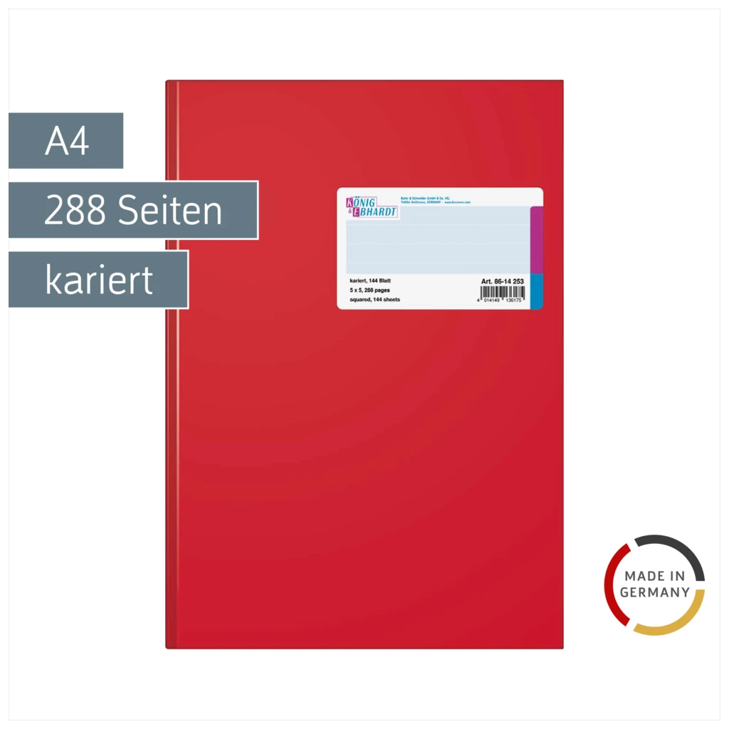 Geschäftsbuch | A4, 288 Seiten, kariert, Kunststoff, rot