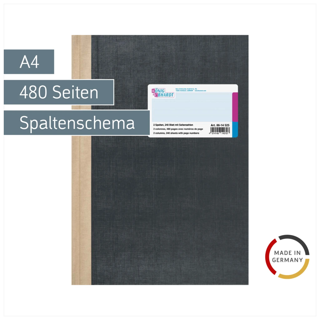 Spaltenbuch | A4, 480 Seiten, mit Seitenzahlen, 2 Spalten, Kunststoff, grau
