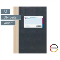 Geschäftsbuch | A5, 384 Seiten, kariert, Kunststoff, grau