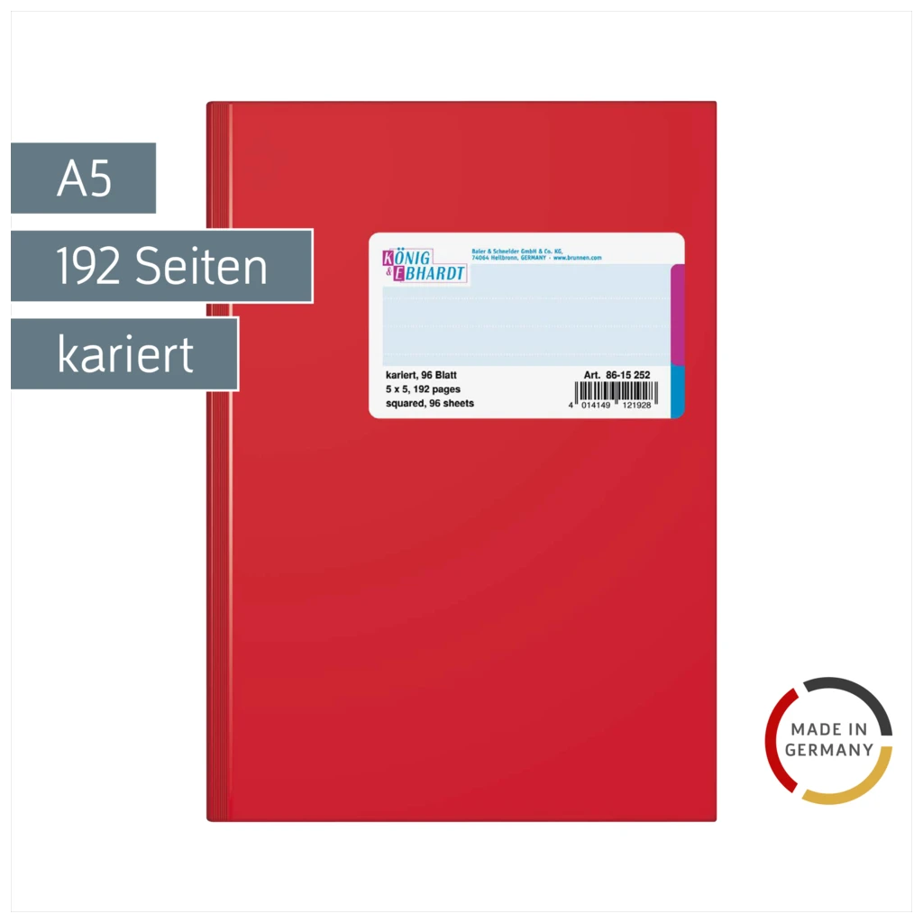 Geschäftsbuch | A5, 192 Seiten, kariert, Kunststoff, rot