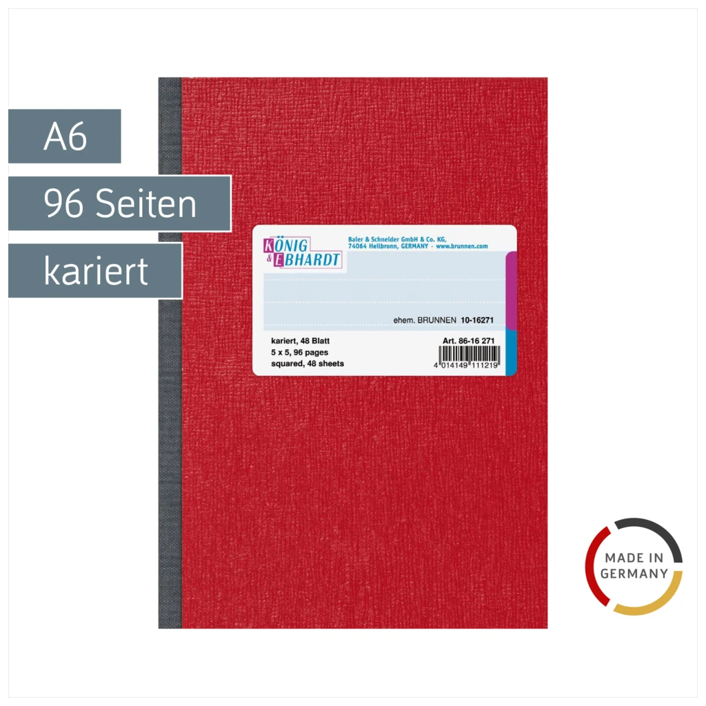 Kladde | A6, 96 Seiten, kariert, Karton, rot