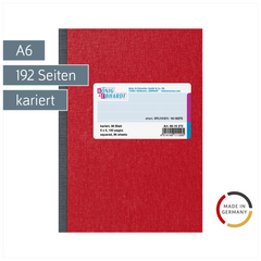 Kladde | A6, 192 Seiten, kariert, Karton, rot