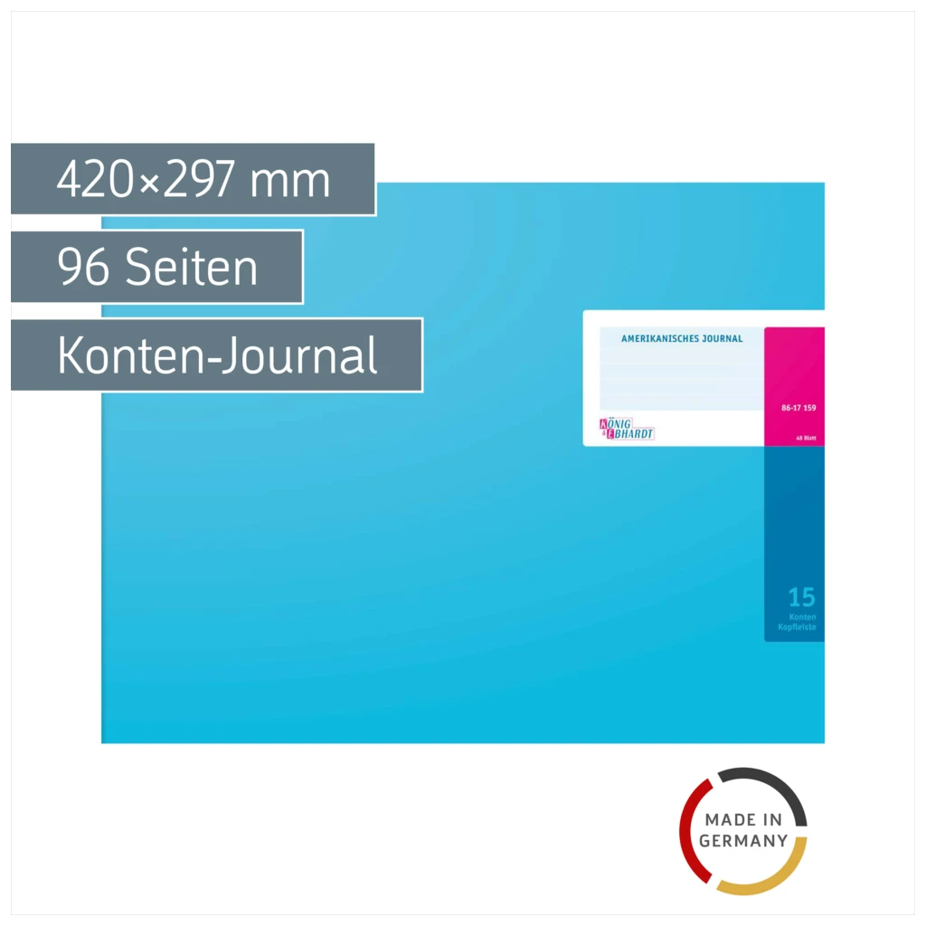 Amerikanisches Journal | 420×297 mm, 96 Seiten, Konten-Journal, Karton, magenta/hellblau