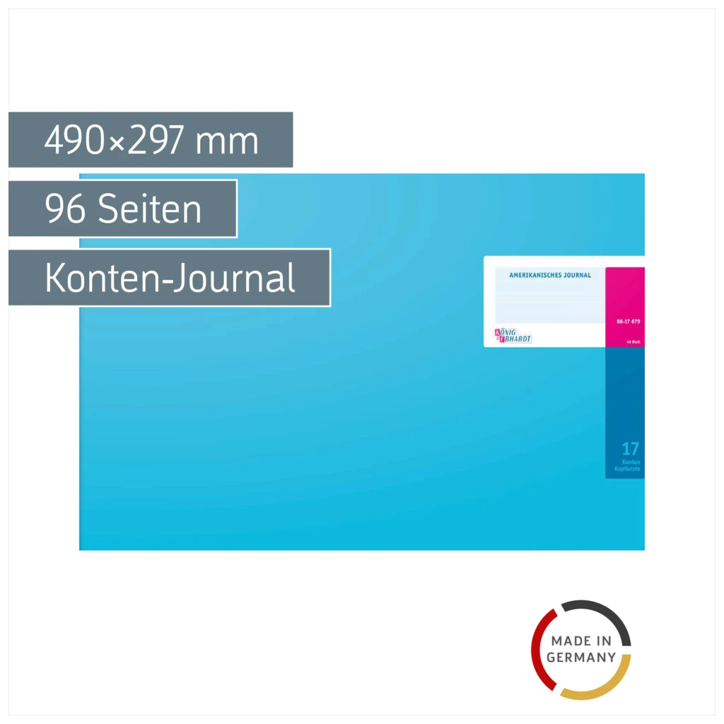 Amerikanisches Journal | 490×297 mm, 96 Seiten, Konten-Journal, Karton, magenta/hellblau